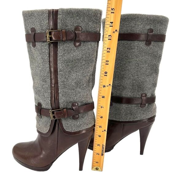Cole Haan Air Kennedy Buckle Belted Dark Brown Leather Grey Felt Wool Boots 8.5 - Picture 13 of 15